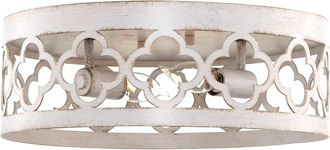 Kira Home Sutton 13" 2-Light Modern Flush Mount Ceiling Light + Metal Drum Shade, Antique White Finish