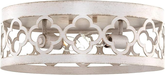 Kira Home Sutton 13" 2-Light Modern Flush Mount Ceiling Light + Metal Drum Shade, Antique White Finish