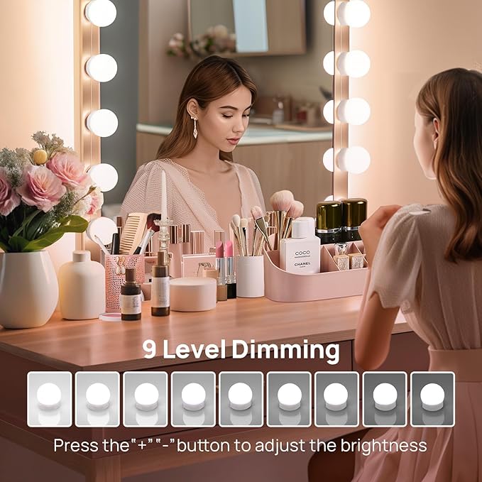LED Vanity Lights For Mirror, Consciot Hollywood Style Vanity Lights With 10 Dimmable Bulbs, Adjustable Color & Brightness, USB Cable, Mirror Lights Stick on for Makeup Table Dressing Room Mirror