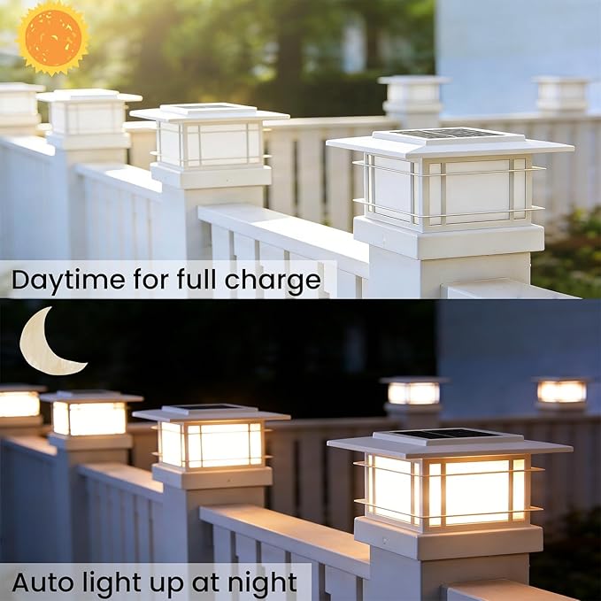 Dynaming 4x4 Solar Post Cap Lights Outdoor with 2 Color Modes, 12 Pack Fence Post Solar Lights White Shell Fit for Vinyl/Wooden Posts, High Brightness SMD LED Lighting Decor for Garden Deck Patio