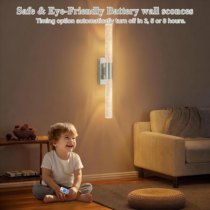 camuucci Battery Operated Wall Sconces Set of 2 Rechargeable Battery Powered Wall Light with 12000mAh Not Hardwired Dimmable Wall Lamp Fixtures for Bedroom Living Room Silver 20.9 Inches
