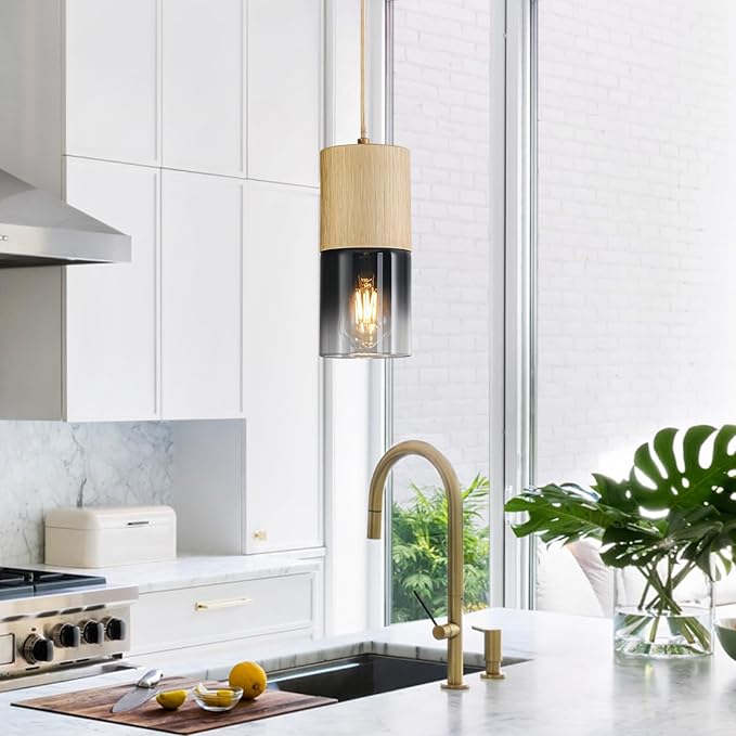 3-Pack Gold Pendant Light Fixtures, Adjustable Modern Black Pendant Lights for Kitchen Island, Industrial Glass Pendant Lights for Dining Table Hallway Bedroom Living Room