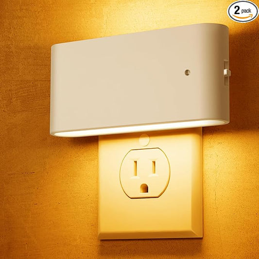 L LOHAS LED Night Light, 2 Pack Dimmable Modern LED Night Lights Plug into Wall,Dusk to Dawn Sensor Night Lights for Kid, 0-100LM 2000K Amber Nightlight for Hallway Bedroom Stairway