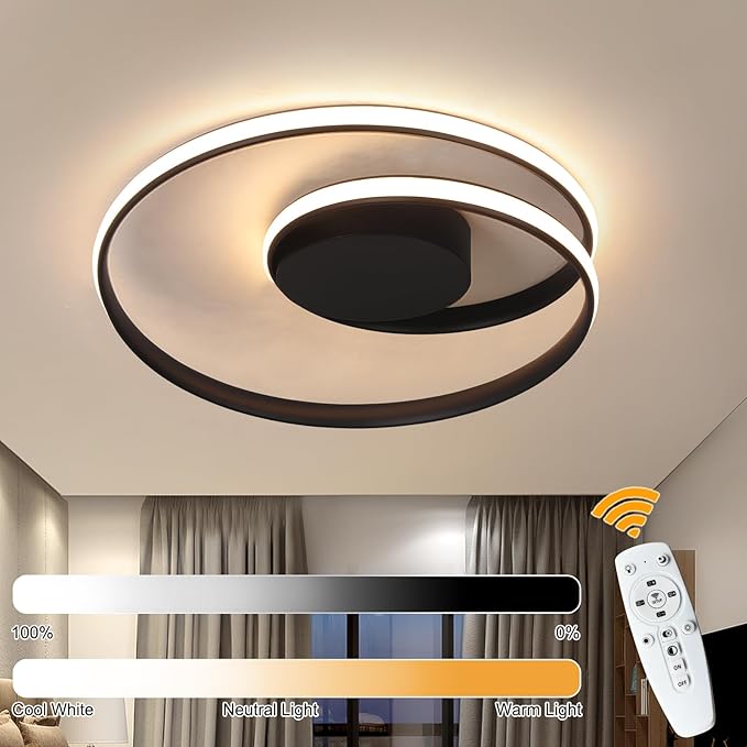 18 Inch LED Flush Mount Ceiling Light, Modern Dimmable Round Ceiling Lamp with Remote Control, Low Profile Indoor Lighting for Bedroom, Kitchen, Dining Room