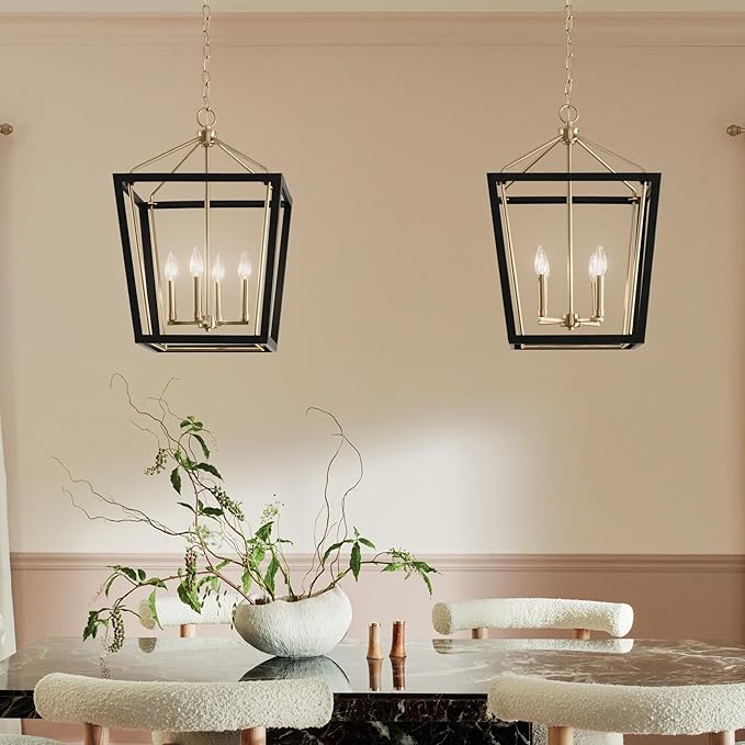 Kichler Delvin 4-Light Pendant, Updated Traditional Light with Clear Glass in Champagne Bronze and Black, for Foyer, Dining Room, Living Room, Office, Bedroom, or Kitchen, 52619CPZBK