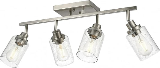 LOUSACE 4-Light Track Lighting Fixtures, Rotatable Track Heads Bathroom Vanity Light Ceiling Spotlight Brushed Nickel, Seeded Glass Shades