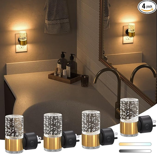NIORSUN Night Light Plug into Wall, Dimmable Nights Lights with 3 CCT & 5 Brightness Levels, Slim Acrylic Plug in Night Light, Auto Dusk to Dawn Sensor for Stairs, Hallway, Bathroom, Gold, 4 Pack