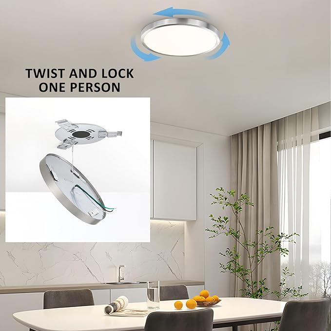 Flush Mount Ceiling Light Fixture, 14 Inch LED Modern Kitchen Light, Slim Dimmable Brushed Nickel Flush Mount Light for Low Ceiling, Laundry, Hallway, Metal and Glass Lighting, 26W, 3000K