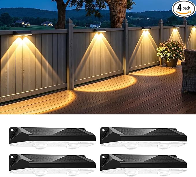 Brightown 4 Pack Solar Lights Outdoor Waterproof, Color Changing Solar Fence Deck Step Flood Lights, Warm White & RGBCW 11 Color, IP65 Waterproof Garden Lights for Outside Backyard Yard Step Patio