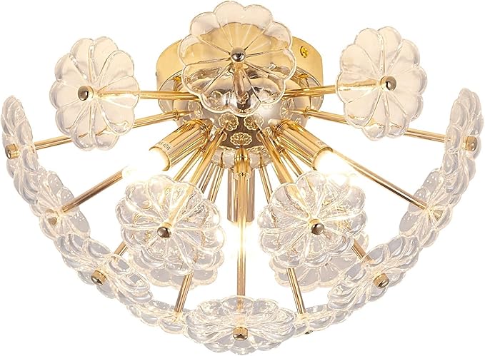 CM MZY Sputnik Flush Mount Ceiling Light, Gold Metal Flower Ceiling Light Fixtures, 3-Light Farmhouse Close to Ceiling Lamp Fixture for Bedroom Closet Kitchen Living Room Hallway(Dia 13.8")