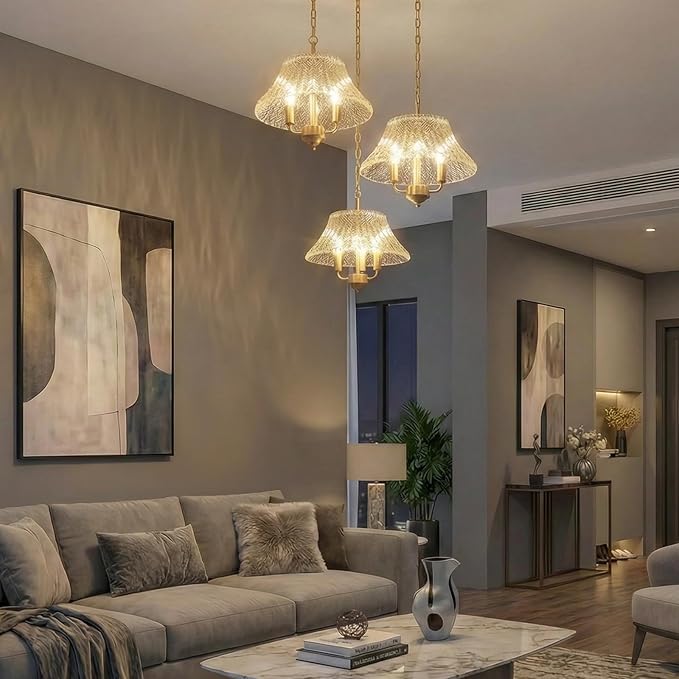 Modern Large Brass Gold Clear Glass Pendant Light Fixture 15.08 Inch Bronze Hanging Lamp for Kitchen Island Ceiling Dining Table Foyer Hallway Entry E12 Base,UL Socket Hardwired Lampara