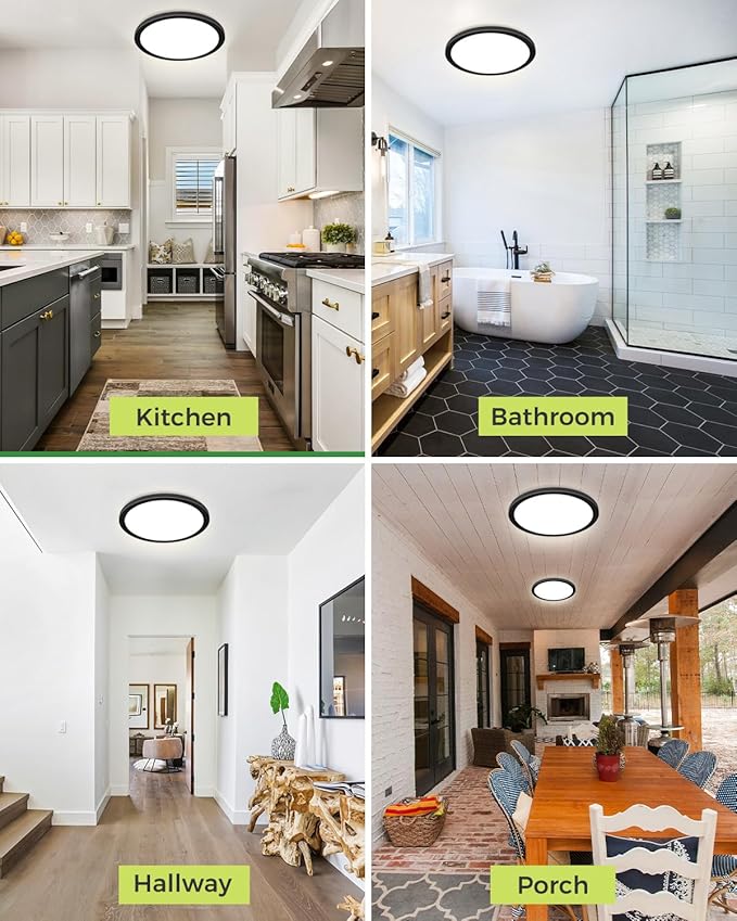 1PACK LED Flush Mount Ceiling Light Fixture Black, 9Inch 24Watt, 3000k/4500k/6000K Ceiling Light, Ultra Slim Flush Mount LED Ceiling Lamp for Bedroom, Living Room, Kitchen, Hallway