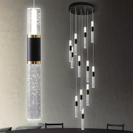 High Ceiling Led Chandelier,Modern Chandelier 12-Light Dimmmable Staircase Chandelier Light Fixutres with Remote for Foyer Enterway
