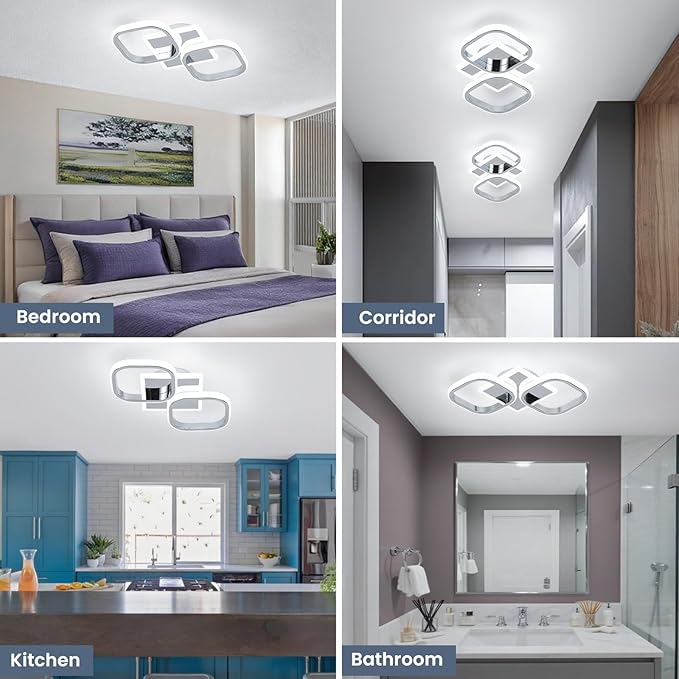 ElDISUNY Modern LED Ceiling Lights, 30W Sliver Elegant Square Lamp LED Ceiling Lights Fixture for Kitchen Hallway Indoor Home Office Living Room Bedroom Dining Room 6000K(2 Packs)