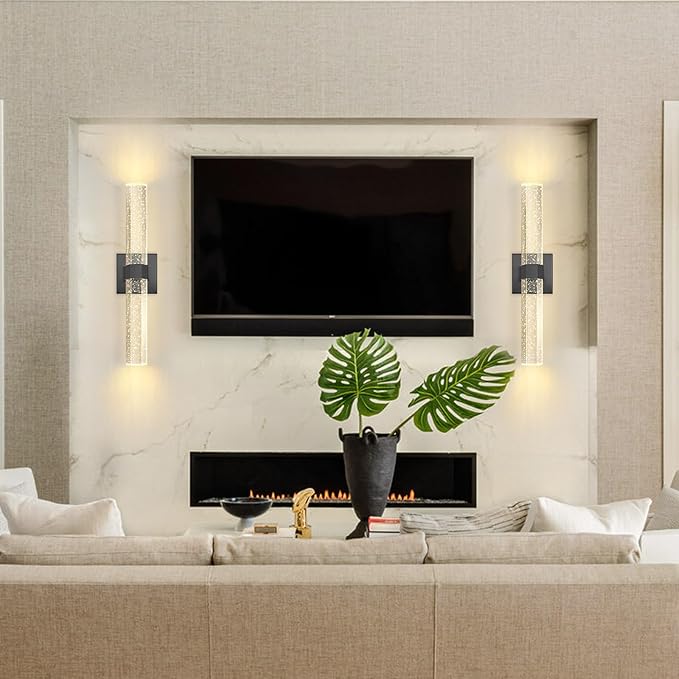 Set of 2 Black LED Wall Sconce Lights Warm Light Modern Crystal Wall Lights Vanity Lighting Fixtures Sconces for Bathroom Living Room Bedroom Dining Room Hallway