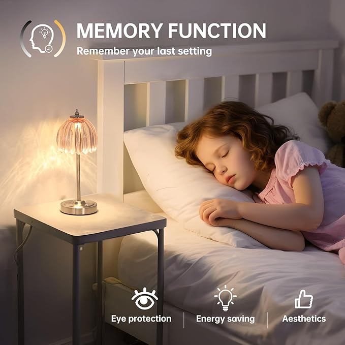 Shenmoyl Tulip Table Lamp with 5200mAh Battery & Touch Control, Cordless Small Table Lamp with 3 Colors, Dimmable Rechargeable Table Lamps for Living Room, Bedroom, Desk, Bedside (Clear Pink Tulip)