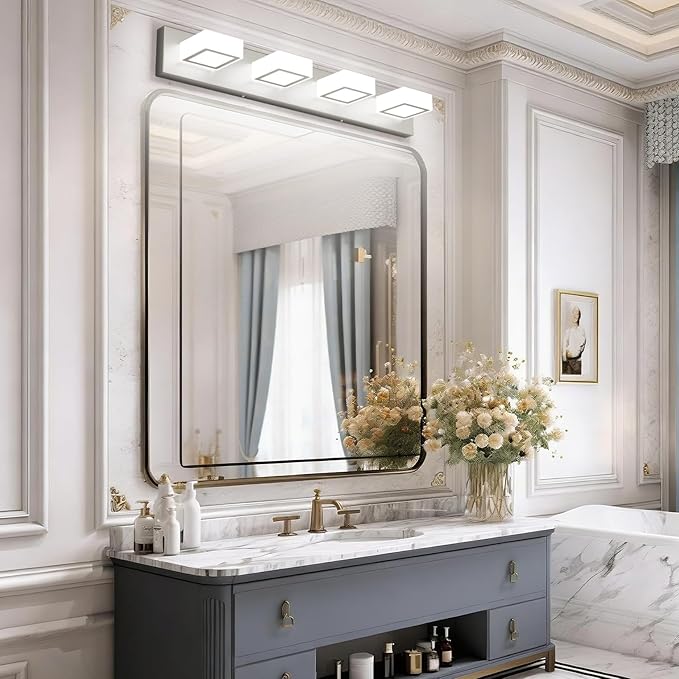 Ralbay Brushed Nickel Bathroom Vanity Lights 30inch Metal Acrylic LED Modern Bathroom Wall Lighting Fixtures Over Mirror Brushed Nickel (White Light 6000K, Non-dimmable)