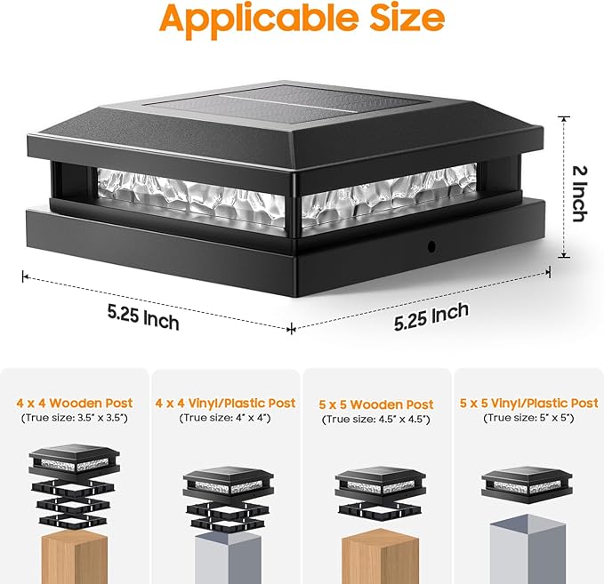 Solar Post Cap Lights 16 Pack, Upgraded Outdoor Fence Post Lights for 4x4 4.5x4.5 5x5 Vinyl/Wood Posts, Black Deck Posts Cap Light Solar Powered with Warm White/Cool White for Garden Patio Porch