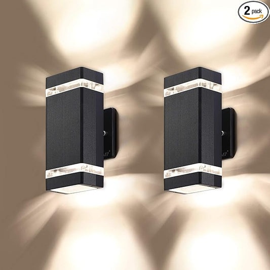LMP 2 Pack LED Square Up and Down Lights Outdoor Wall Light，Body in Aluminum Waterproof Outdoor Wall Lamps，3000k 5W with Certificate ETL