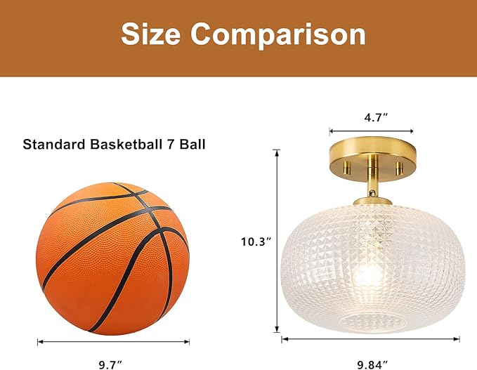 Modern Prismatic Globe Ceiling Light,Vintage Glass Flush Mount Light Fixture with Brass Gold Base Hallway Ceiling Lighting for Bedroom,Foyer,Kitchen,Laundry Room,Entryway,9.84 Inch,E26 1-Light
