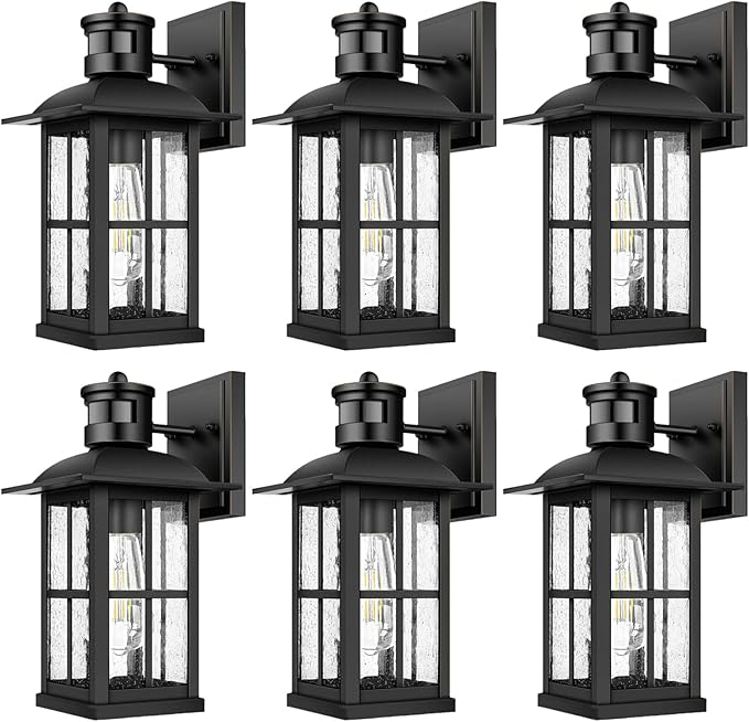 6-Pack 15inch Large Outdoor Wall Lights,Modern Black Exterior Lantern Wall Light Fixture with E26 Sockets & Tempered Glass,Waterproof Porch Wall Lighting for Garage,Garden