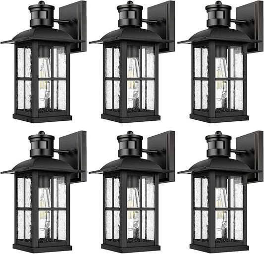 6-Pack 15inch Large Outdoor Wall Lights,Modern Black Exterior Lantern Wall Light Fixture with E26 Sockets & Tempered Glass,Waterproof Porch Wall Lighting for Garage,Garden