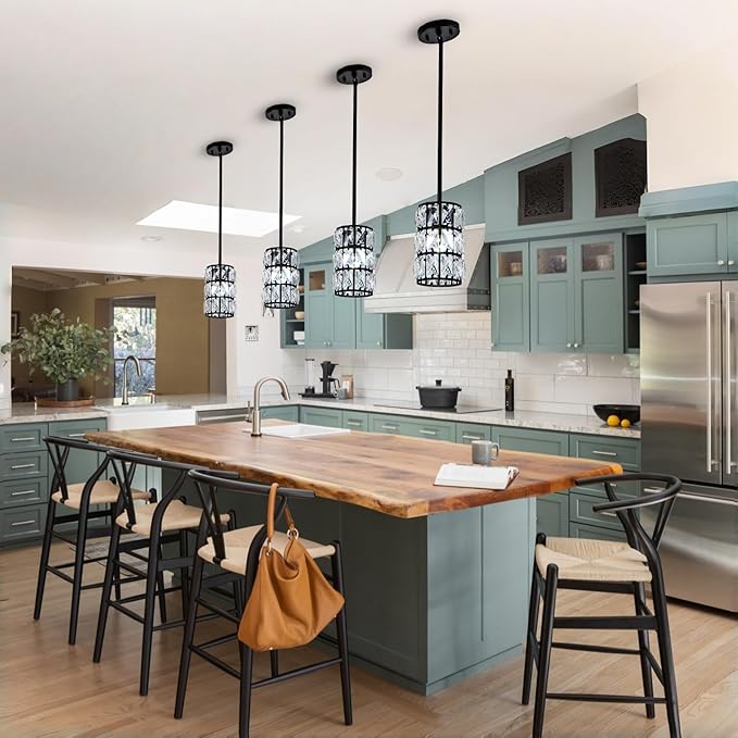 Black Crystal Pendant Light, 2Pack Modern Pendant Lights, Mini Crystal Chandelier Adjustable Hanging Ceiling Light Fixtures for Kitchen Island Dining Room Bedroom Hallway Bar Entryway