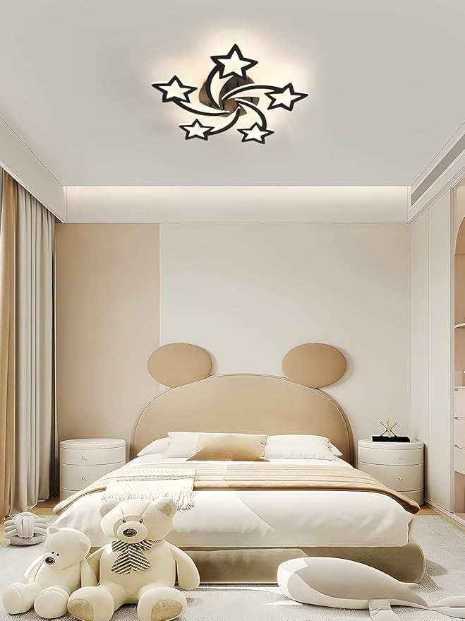 Goeco Kids Ceiling Light, 3 Light Modes (3000K/4500K/6500K) Modern Acrylic LED Close to Ceiling Light Fixture, Black Star Shape Flush Mount Lamp for Kids Room, Nursery, Bedroom, Living Room