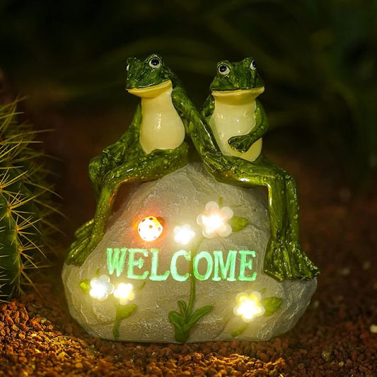 Nacome Solar Garden Outdoor Statues Frog with Succulent and 7 LED Lights - Lawn Decor for Patio, Balcony, Yard Ornament for Mom Grandma Women