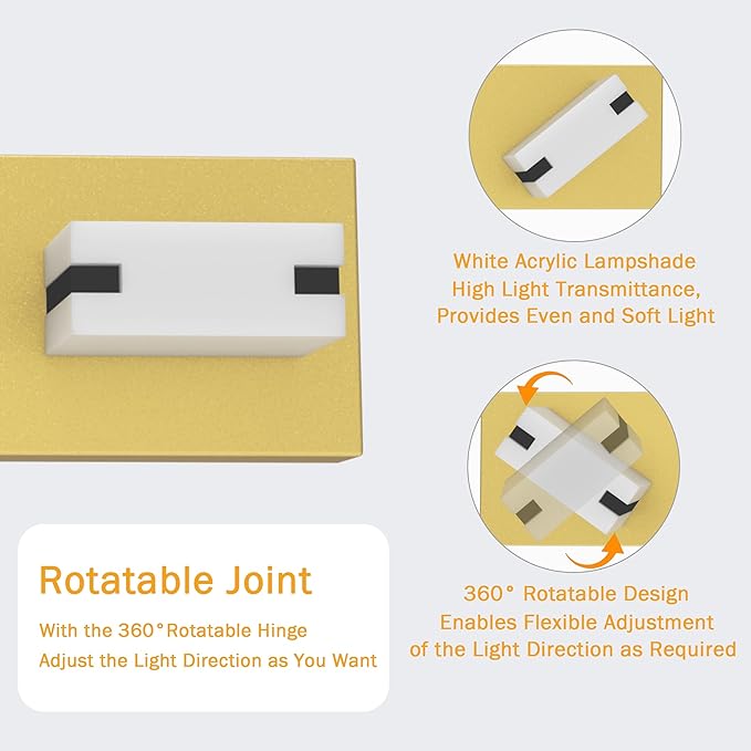 LED Bathroom Light Fixtures, 5-Light Modern Vanity Lights with Milky White Frosted Acrylic Shades, Gold Bathroom Lighting Fixtures Over Mirror, ETL Listed, 35W 5CCT Adjustable