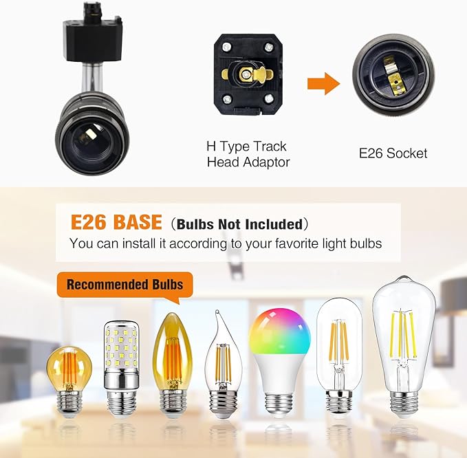 H Type Track Lighting Heads E26 Track Light Heads Modern Pendant Track Lighting Fixtures Ceiling with Glass Lamp Shade for Kitchen, H Track Lighting Rail System Compatible, 4 Pack (No Bulbs)