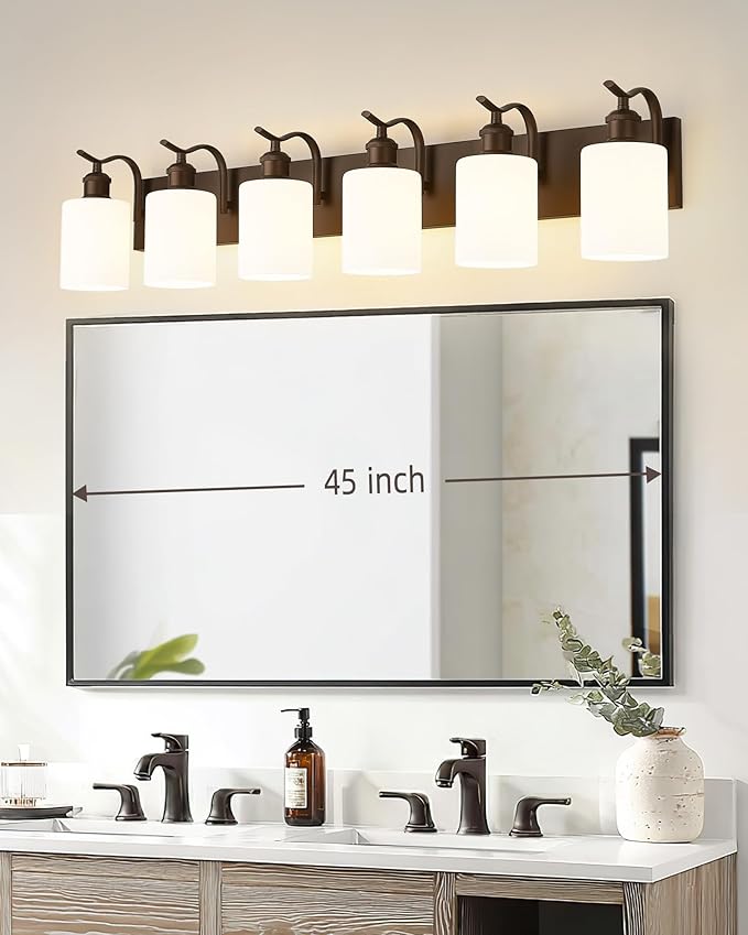 Modern 6-Light Vanity Fixture with Frosted Glass, Wall Mount Over Mirror, Oil Rubbed Bronze,VL01ORBW-6