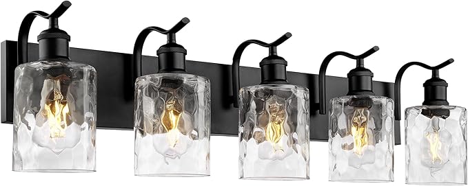Bathroom Vanity Light Fixtures 5-Light Hammered Glass Modern Wall Mounted Over Mirror Black - VL01BKH-5
