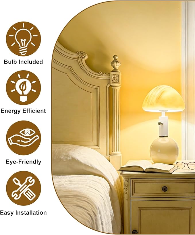 Lightdot Mid Century Modern Stepless Dimmable Table Lamp Ceramic 3000K Warmwhite Desk Lamp with Mushroom-Shaped Shade for Living Room Bedroom Bedside Nightstand Office Home Reading