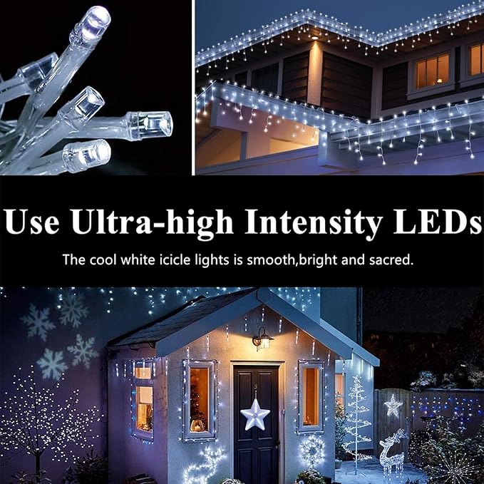 Icicle Lights 10ft 90 LED Window Short Curtain String Light Waterproof Fairy Twinkle Lights for Indoor Outdoor Home Garden Wall Decorations RC 8 Blinking Modes USB Battery Operated （White）
