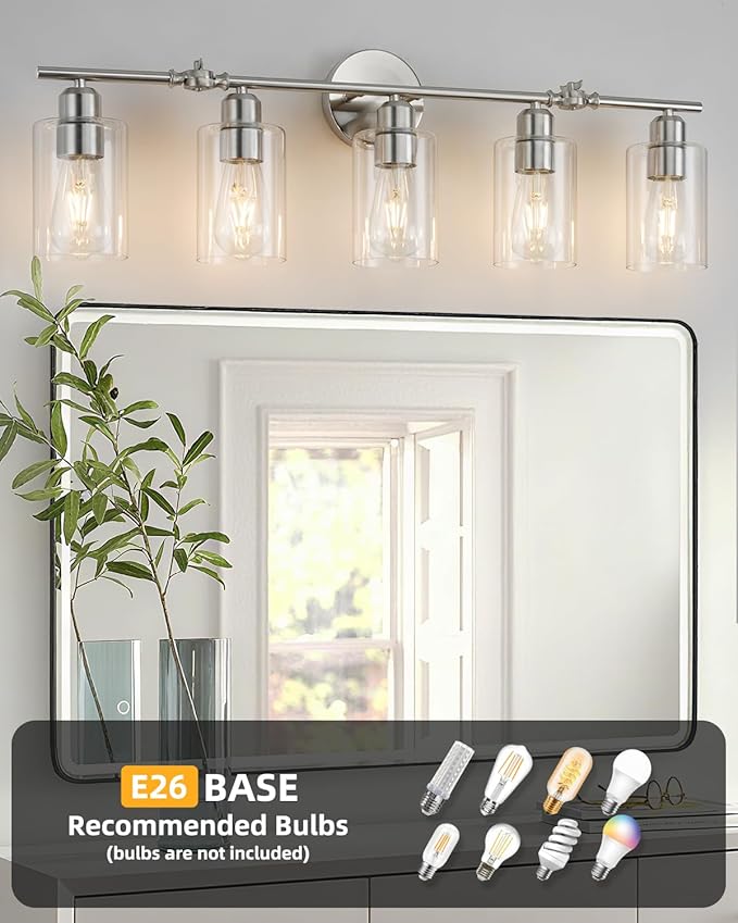 5-Light Bathroom Light Fixtures, Brushed Nickel Vanity Lights for Bathroom
