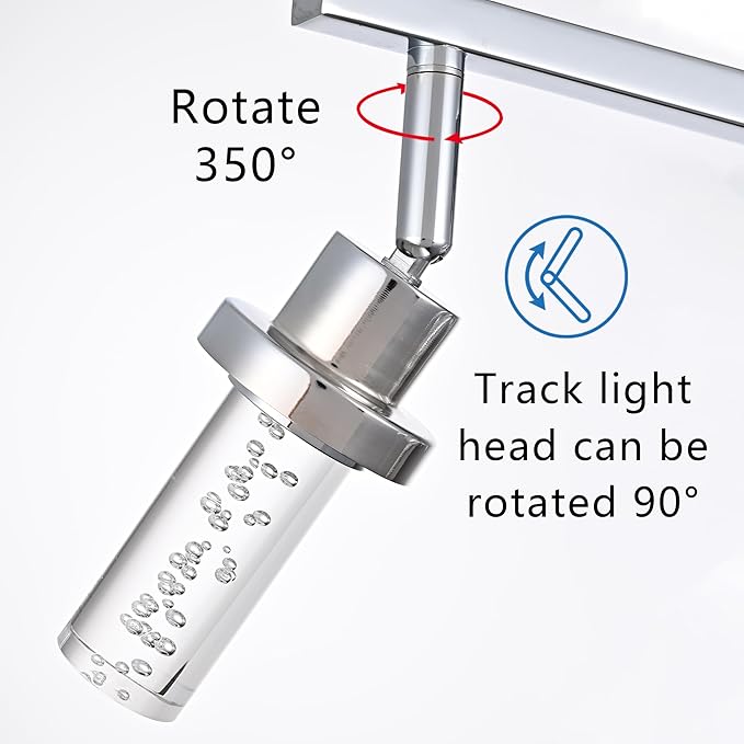 MELUCEE 5-Color Dimmbale LED Track Lighting Kit Chrome Ceiling Mount 3-Light Wall Scones Rotatable Spotlight Ceiling Light Fixture, Kitchen Track Lighting Bathroom Vanity Fixtures, Clear Glass
