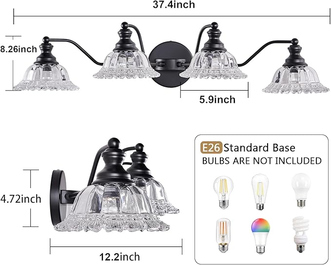 XIEDUN 4 Light Bathroom Vanity Lighting Fixtures Black Vanity Light Fixture Vanity Lights for Bathroom