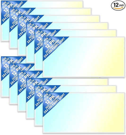 LED Flat Panel Light LED Drop Ceiling Light Fixture, 5 CCT 3000K-6500K Adjustable & 5 Wattage Selectable Recessed Back-Lit Fixture for Office, ETL Listed(12Pack 2x4)