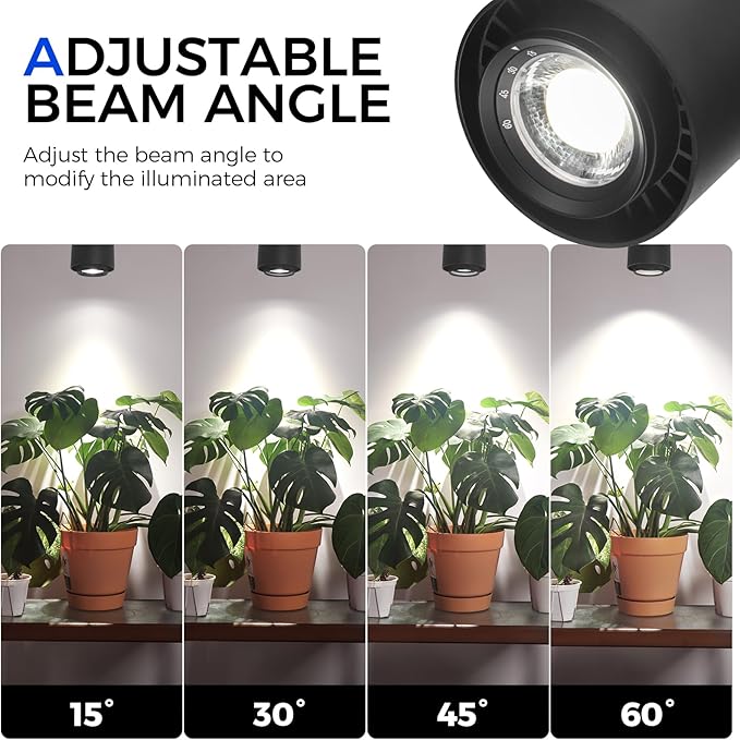 Barrina TR40c Track Grow Light System for Indoor Plants, 3 x 40W Heads, 5000K Full Spectrum Ceiling Grow Spotlight with 15°-60° Adjustable Beam Angle for Greenhouse with Timer, Black H-Type Rail