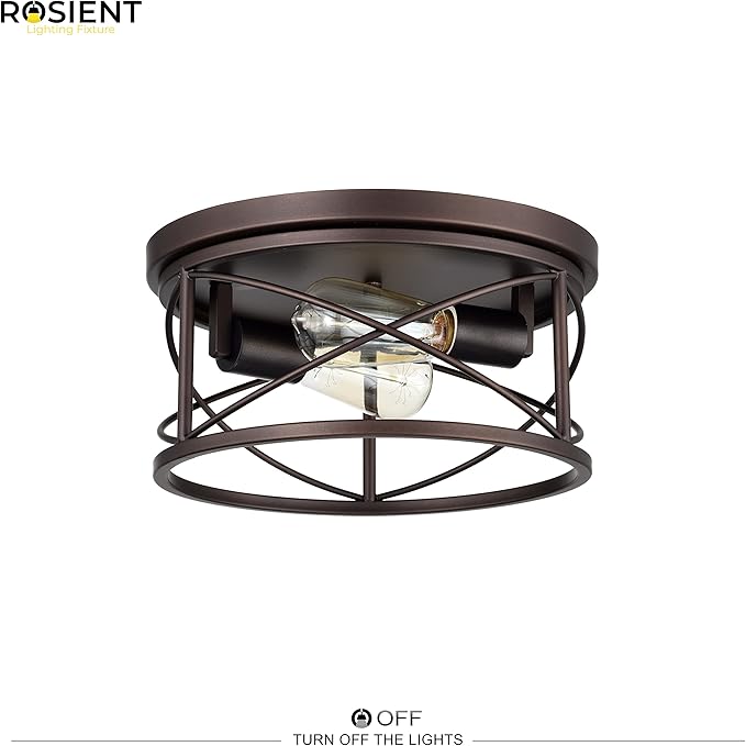 Industrial Flush Mount Lights, Farmhouse Close to Ceiling Flush Mount Lighting, 2-Light Flush Mount Ceiling Lighting Fixture (Oil Rubbed Bronze, 1 Pack)