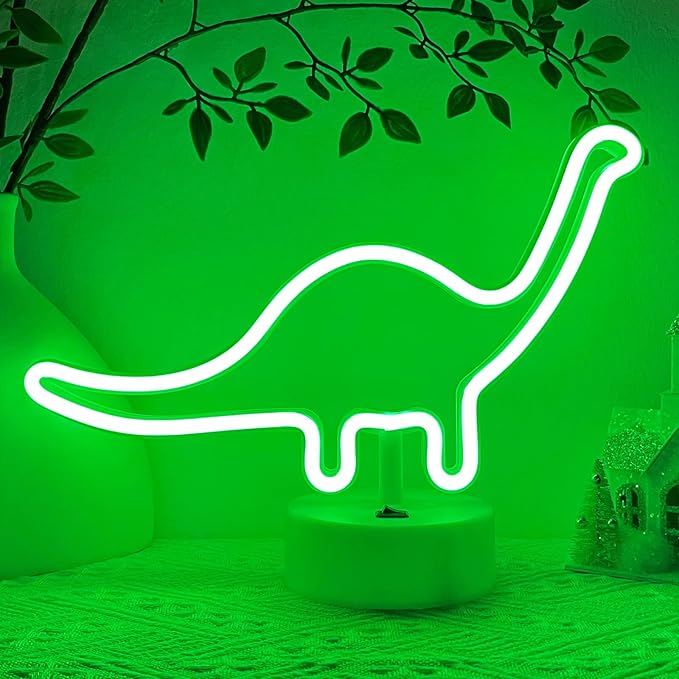 HOHOSIGN Dinosaur Neon Sign Dino Light Green LED Dinosaur Neon Light Room Decor for Boys Room Kids Girls Bedroom Nursery, Classroom Table Desk Stand Night LED Sign Toddlers Present Christmas Birthday