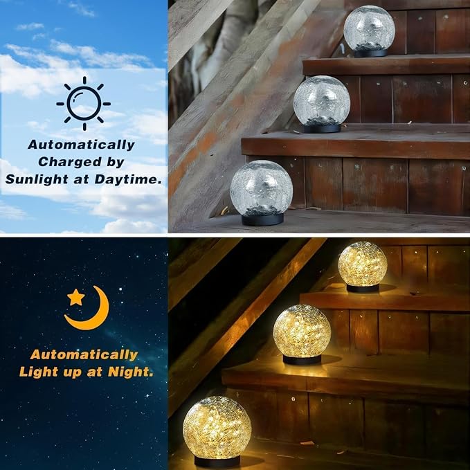 SyouHome Solar Garden Lights Outdoor Waterproof, 12 Pack | Cracked Glass Ball Light, Ground Landscape Garden Decor, Solar Globe Decorative for Pathway/Patio/Lawn/Yard