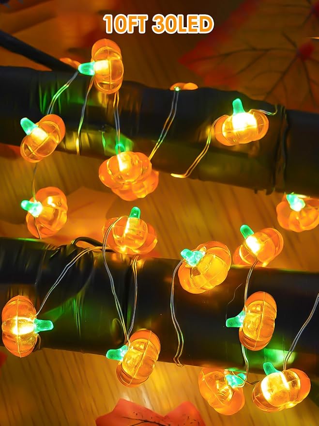 Fall Decorations 3D Pumpkin Fairy Lights Battery Operated with Remote, 10ft 30LED Fall Orange String Lights 8 Modes, Twinkle Light Waterproof Outdoor Indoor for Thanksgiving Harvest Halloween Decor