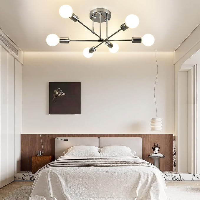 Modern Ceiling Light Fixture, Sputnik Chandelier 6 Lights, Mid Century Vintage Industrial Pendant Lighting for Living Room Bedroom Kitchen Dining Room (8028-6C)