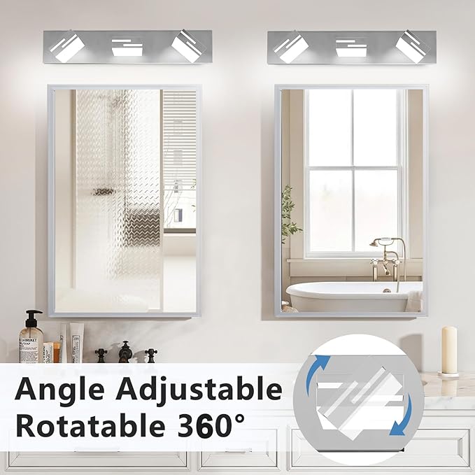 LED Modern Bathroom Vanity Light Fixtures, 3-Light 22-inch Dimmable Chrome Vanity Lights for Bathroom Lighting Fixtures Over Mirror, with 360° Rotatable Heads (Cool White 6000K)