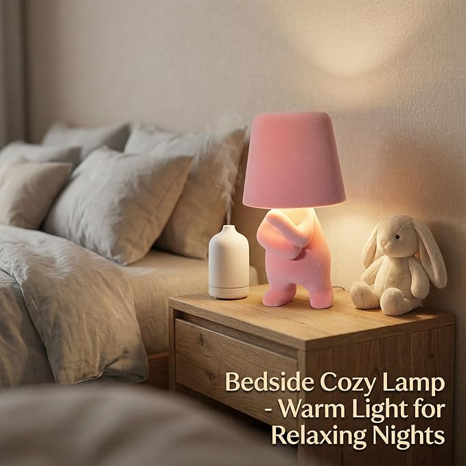 Bedside Touch Control Table Lamp, Golden Decor Thinker Statue LED Table Lamp with USB Port, 3 Way Dimmable Modern Night Light Nightstand Lamp for Home Living Room Office Shelf Decor (Pink-A)
