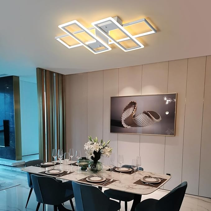 GEADI Modern Dimmable Ceiling Light Fixture,35.4" White LED Flush Mount Ceiling Lights with Remote Control,4 Ring Square Light Fixture for Bedroom Dining Room Living Room Kicthen (80W)