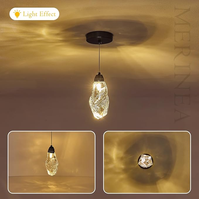 Black Crystal Pendant Light 3 Pack, Mini 11" Hanging Ceiling Light with Prism K9 Crystals, Modern Small LED Compatible Chandelier for Kitchen Island, Bathroom, Bedroom, Bar