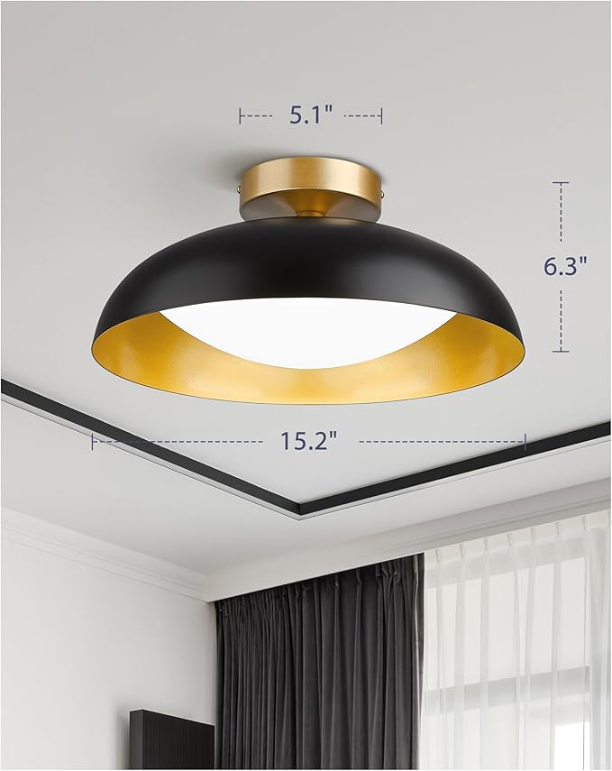 kudos Flush Mount Ceiling Light, 16-inch LED Ceiling Light Fixture, Black and Gold Finish, 24W 2400lm Light Fixtures for Living Room, Kitchen, Bedroom, Hallway, 5CCT Adjustable, KDCL02-BK